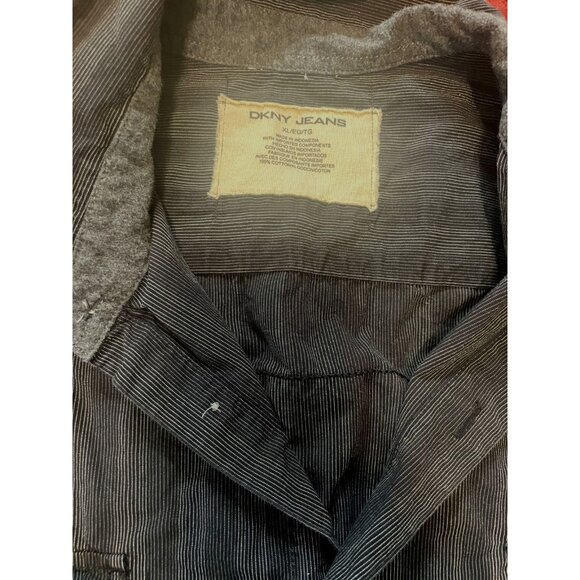 DKNY Jeans Black stripe Button Up Shirt Long Sleeve Pocket Back Emblem XL - Picture 2 of 7